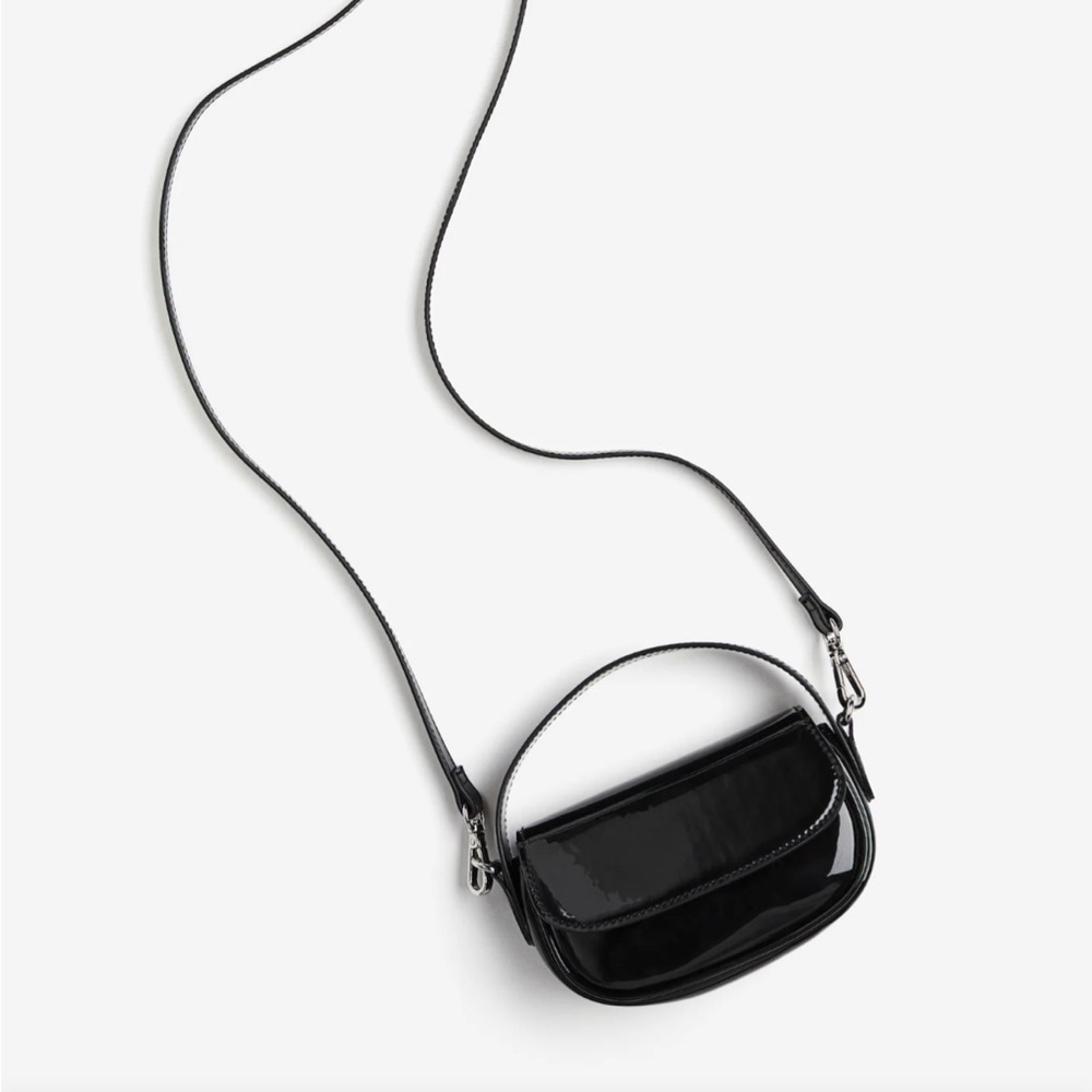 Mini patent black crossbody bag purse